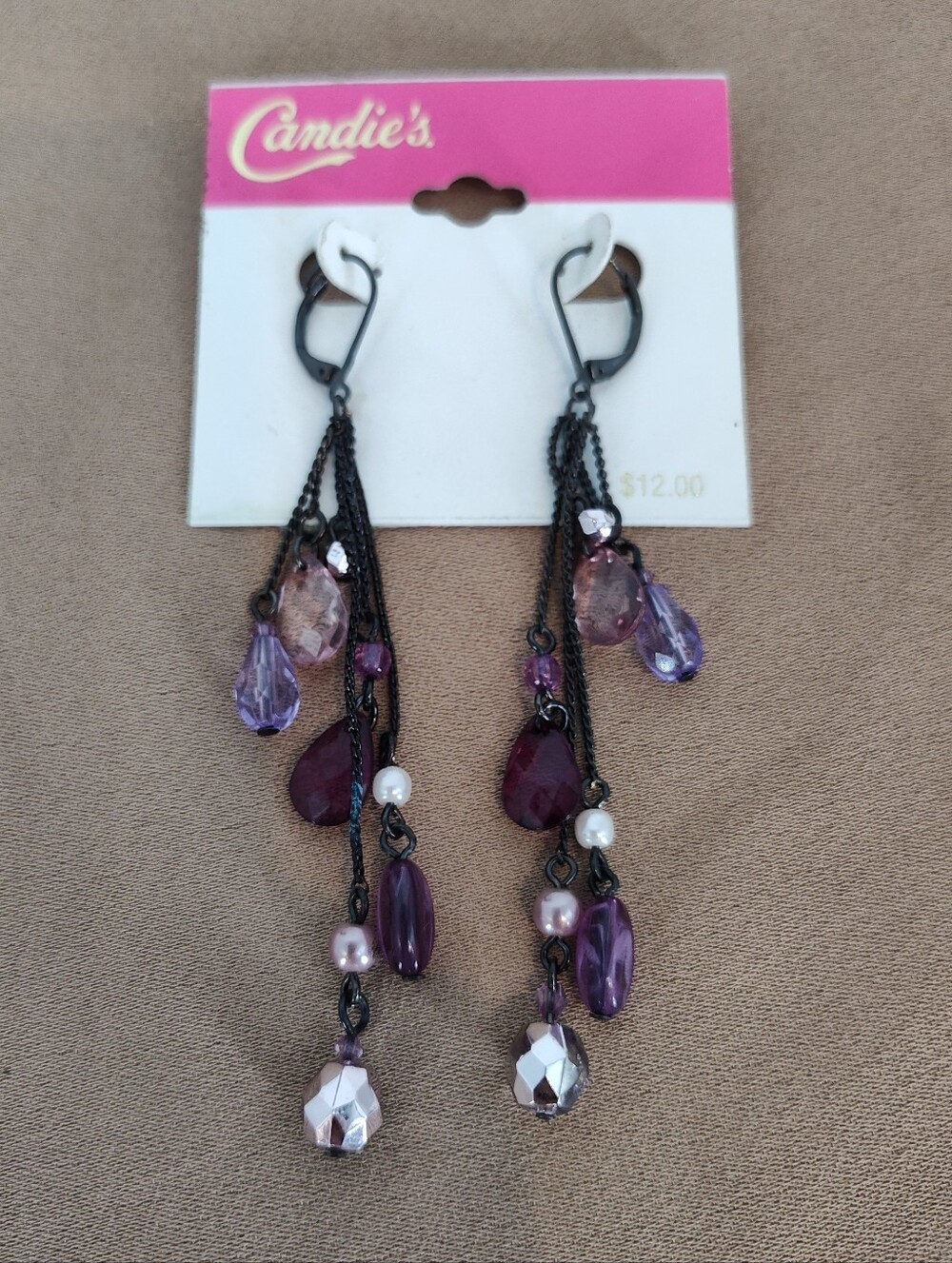 Candie's Purple and Pink Beaded Dangle Earrings